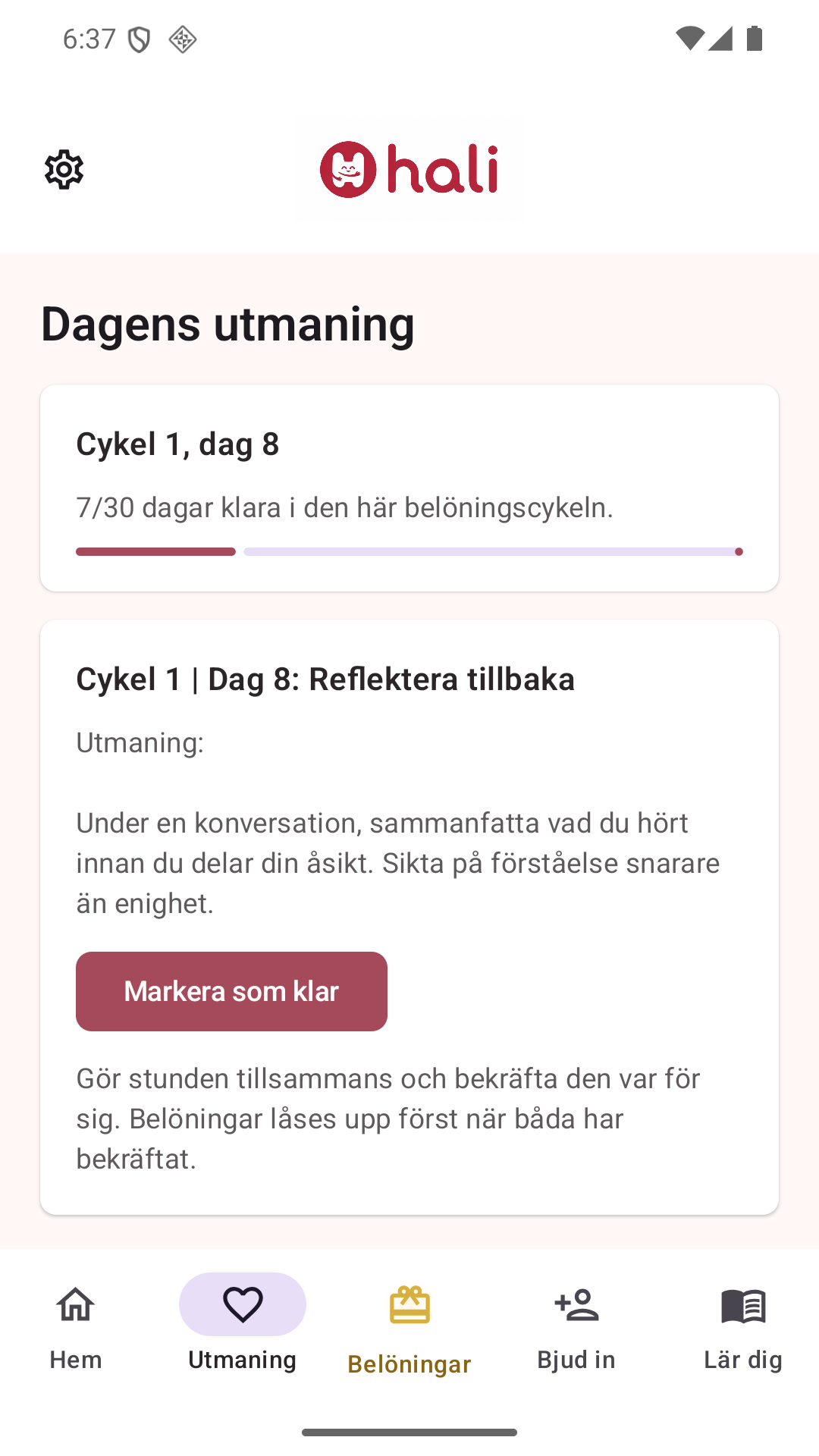 Dagens utmaning i Hali på svenska.
