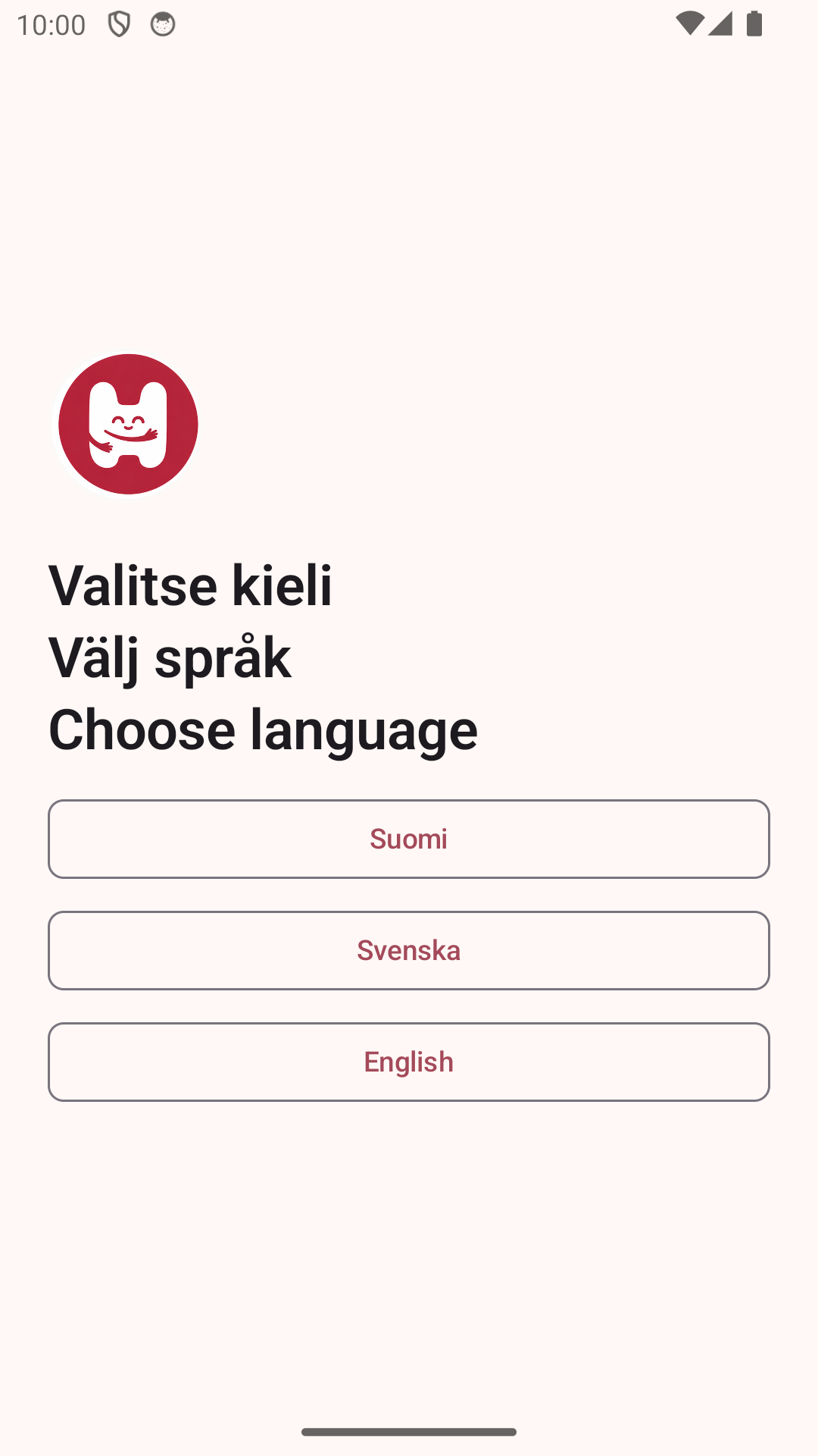 Hali app language selection screen.